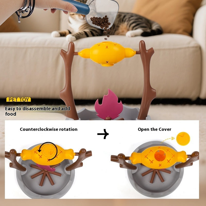 TumbleFeast pet feeder toy showing freeze-dried treat compatibility — slow feeder enrichment toy for cats and dogs