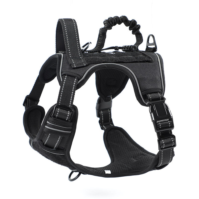 Black TactiPet no-pull tactical harness – military-grade nylon, S to XL