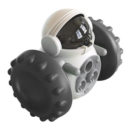Black and white WobbleTreat pet tumbler toy for dogs — robot design wobble treat dispenser

