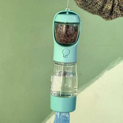 Blue 3-in-1 pet travel cup and feeder – compact BPA-free pet travel bottle