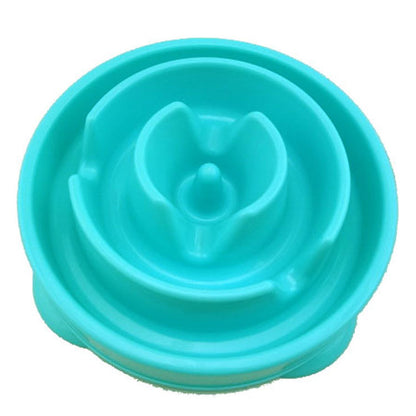 Blue PacePaw slow feeder pet bowl for dogs and cats — front view showing maze ridge pattern on white background


