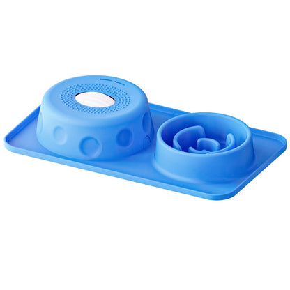 Blue SlowSip silicone lick bowl 2-in-1 Generation 3 for large dogs — non-slip base on smooth floor

