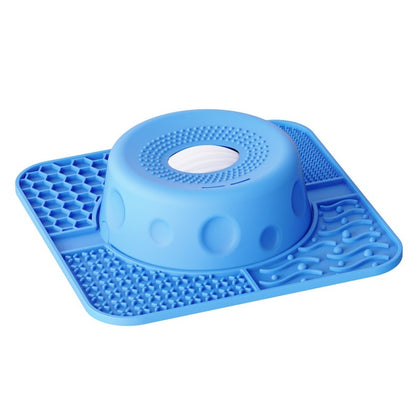 Blue SlowSip silicone lick bowl Conventional enlarged for dogs — spherical ridges slow feeding bowl

