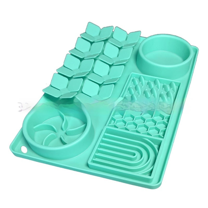Blue and green dual-tone LickLux Pro slow feeder mat – teal blend silicone lick mat
