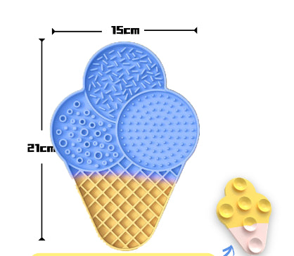 Blue and yellow ice cream cone print LickEase silicone lick mat for pets — fun design gift option

