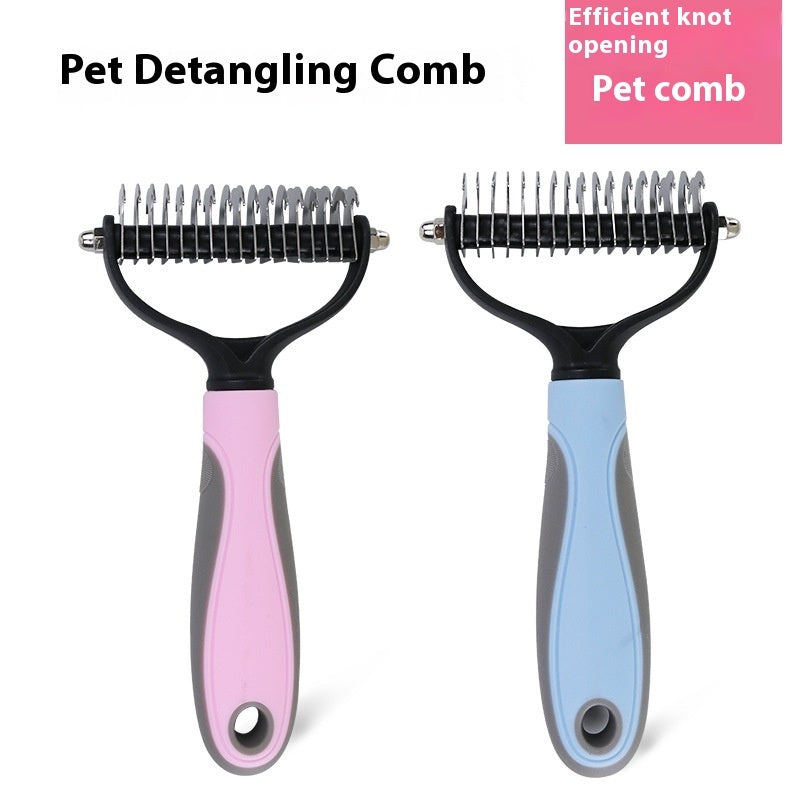 Blue large pet dematting comb for thick-coated dogs – front view