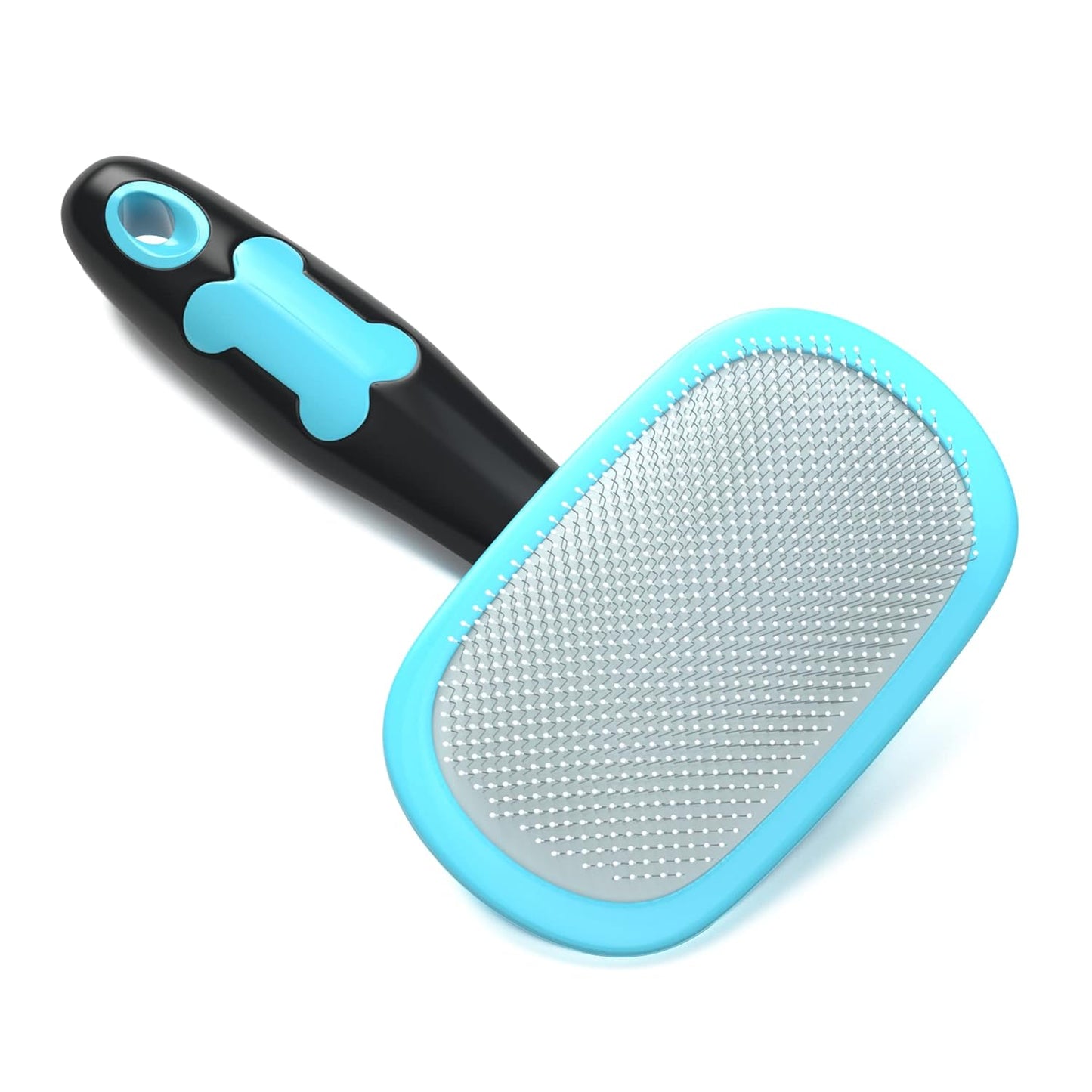Blue large self-cleaning pet slicker brush – front view