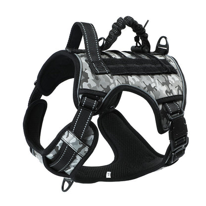 Camouflage black TactiPet no-pull tactical pet harness – weather-resistant nylon