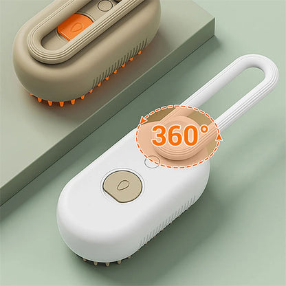 Cat being groomed with 3-in-1 electric steam brush – massage and detangling