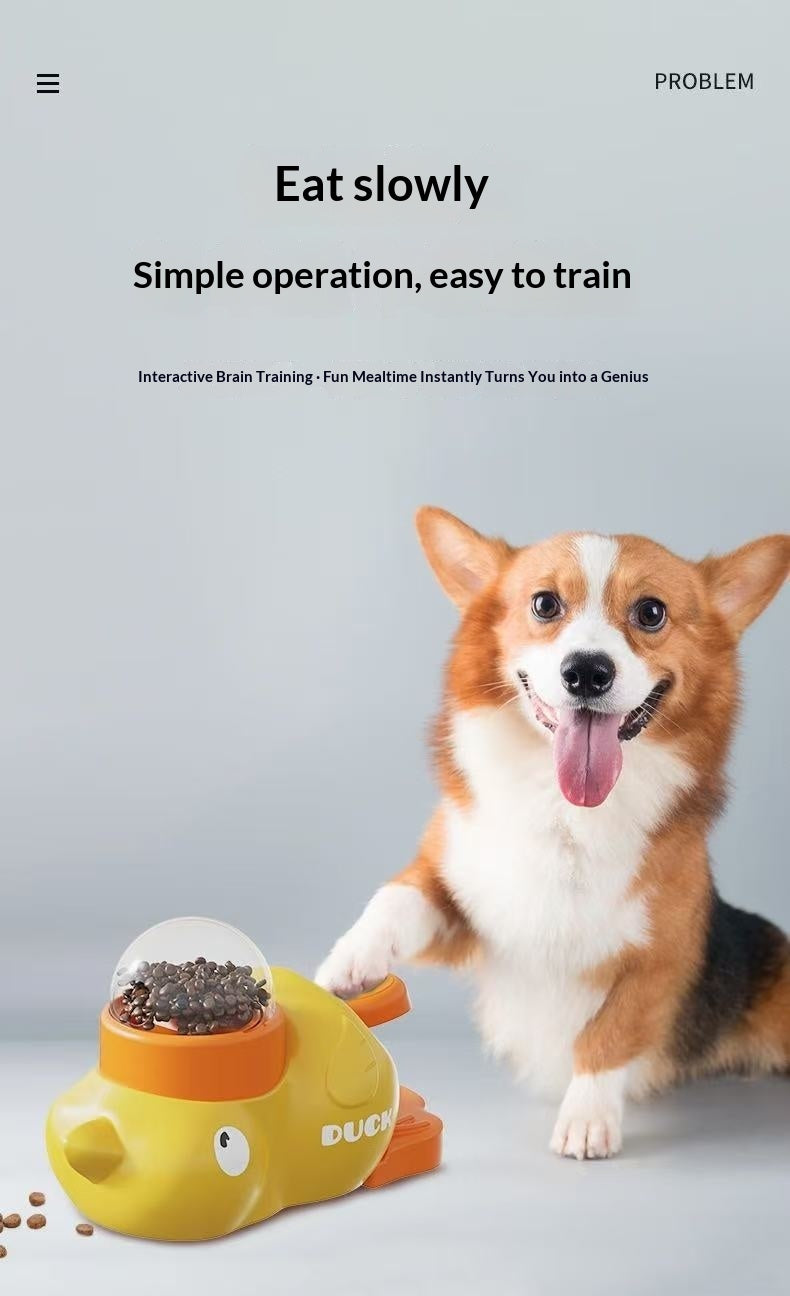 Close-up of treat opening on yellow duck interactive pet toy