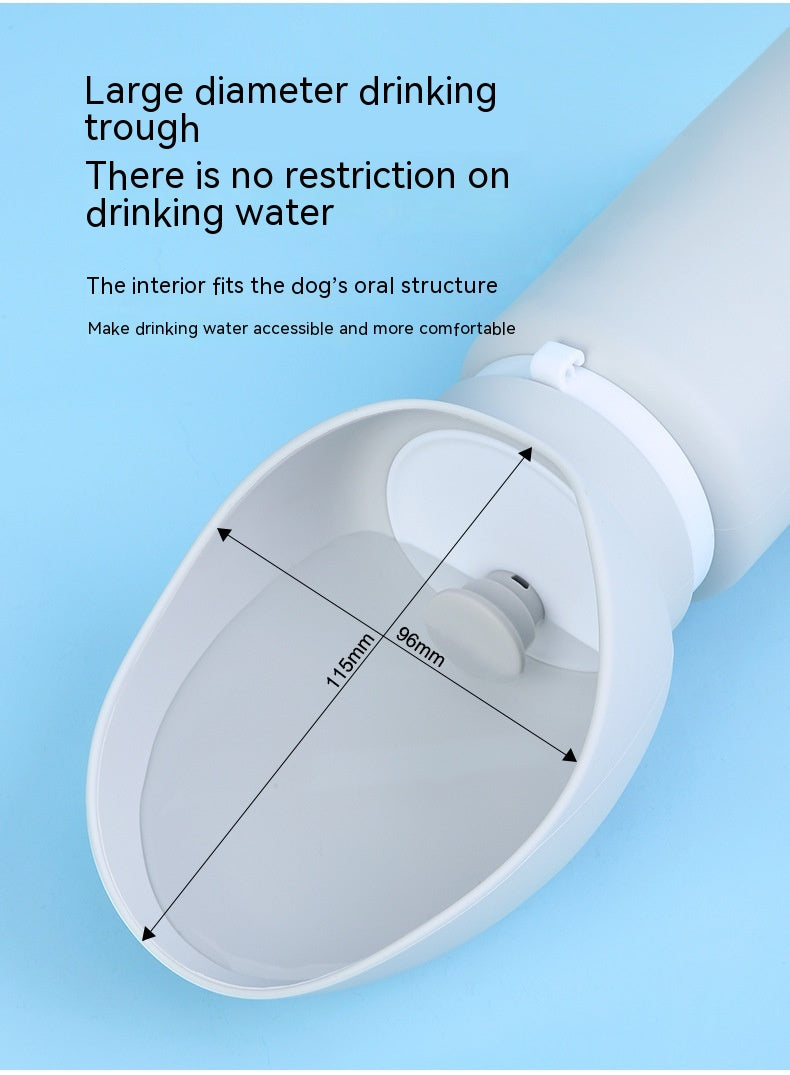 Dog drinking from FoldSip silicone water bottle trough – one-hand pour portable pet hydration

