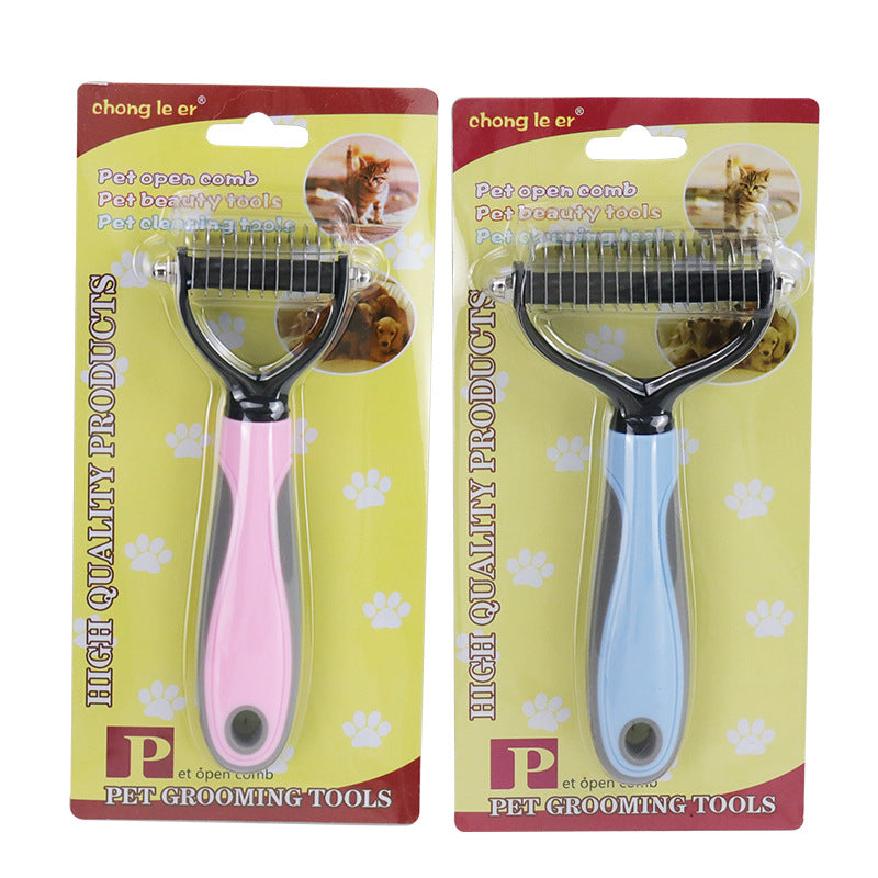 Double-sided pet comb showing coarse teeth side for mat removal