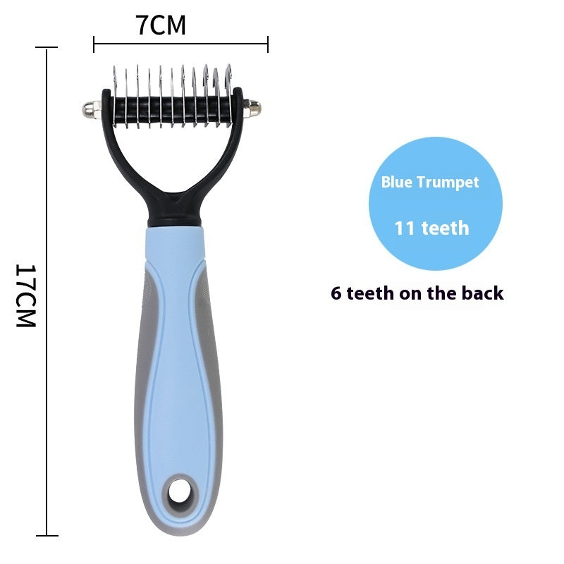 Double-sided pet comb showing fine teeth side for coat finishing