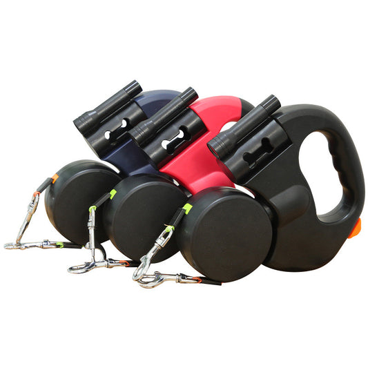 DualWalk LED retractable dual pet leash – walk two pets with one hand