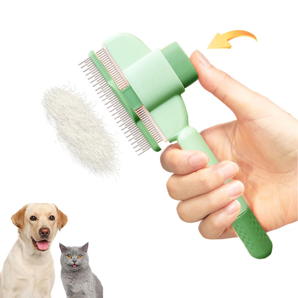 EasyGroom pet comb in use grooming a long-haired dog removing loose fur and tangles — gentle rounded pin tips for sensitive skin


