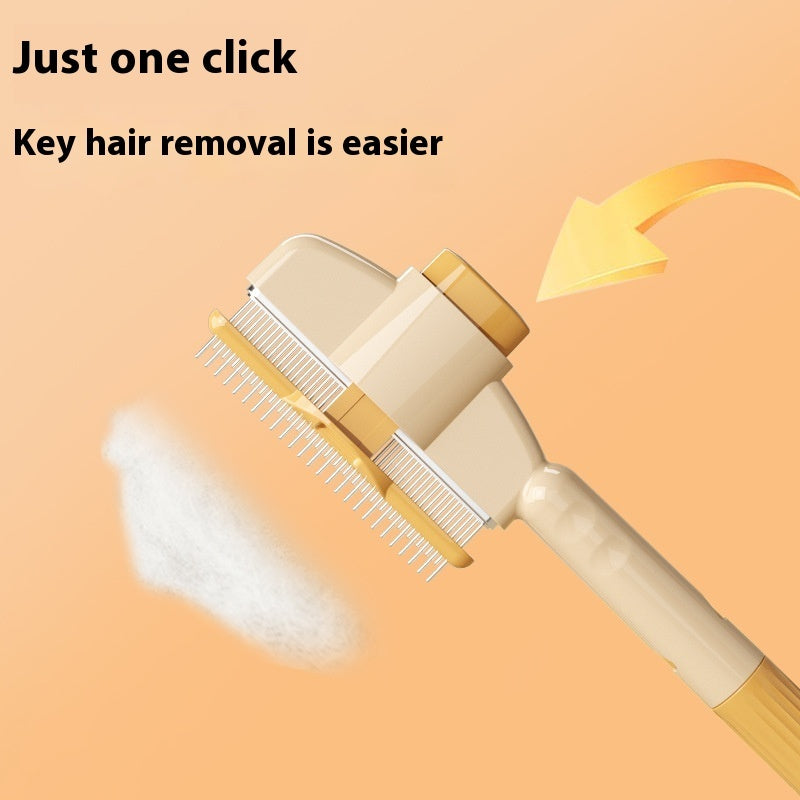 EasyGroom self-cleaning pet comb one-click hair release button close-up for dogs and cats — quick and easy fur removal