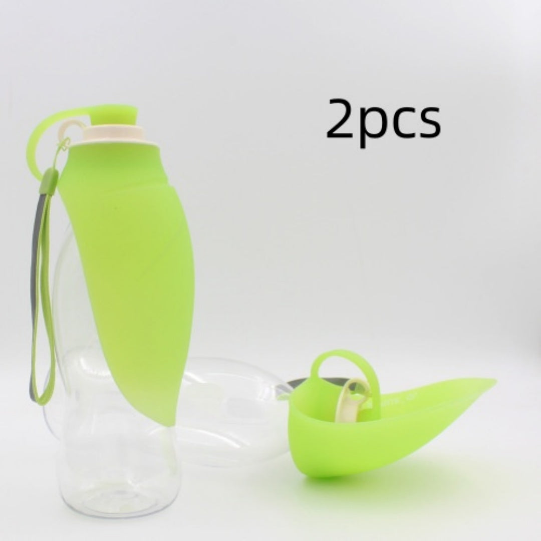 FlipSip pet water bottle size comparison showing 23 x 8 x 8cm compact dimensions for travel and hiking