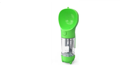 Green 300ml portable pet water bottle with one-press dispenser for outdoor dog and cat hydration