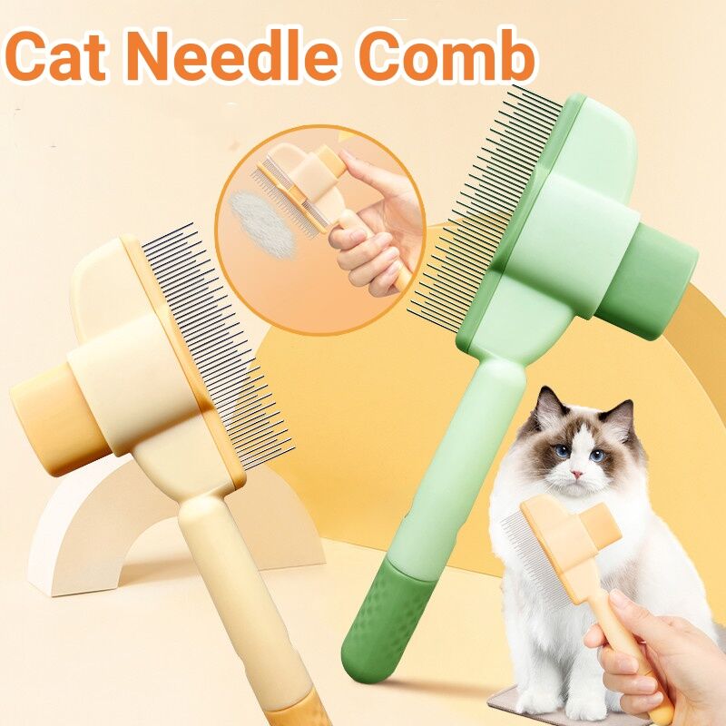Green EasyGroom self-cleaning pet comb with dual-length stainless steel teeth for dogs cats and small animals — everyday grooming and shedding control