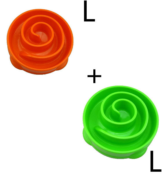 Green and orange PacePaw slow feeder pet bowl set large — 2-bowl combo for dogs showing maze interior


