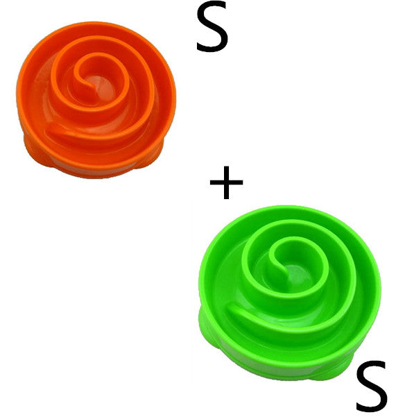 Green and orange PacePaw slow feeder pet bowl set small — 2-bowl combo for cats and small pets

