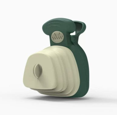Green mustard PawClean Pro dog waste dispenser small size with bag roll – compact foldable poop picker for small dogs
