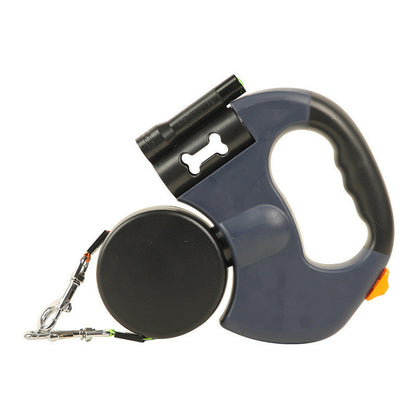 Grey DualWalk LED retractable dual-head pet leash – 3 metre ABS construction