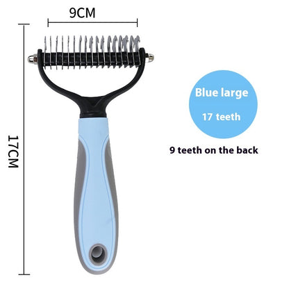 Grooming a long-haired cat with stainless steel dematting comb