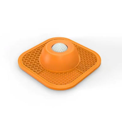 Orange SlowBowl pet slow feeder bowl for dogs — top view showing maze pattern for slow eating and digestion

