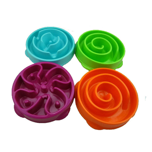 PacePaw slow feeder pet bowl all colour variants flat lay — blue green orange rose red plastic bowls for dogs and cats


