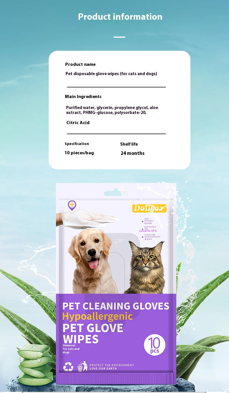 PawWipe disposable glove gently cleaning cat fur — no-rinse formula safe for sensitive skin

