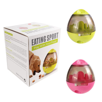 Pink RollReward pet treat dispenser ball for cats and small dogs — 100x117mm tumbler treat ball side view

