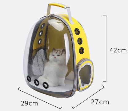 Space capsule pet backpack interior showing 42 × 27 × 29 cm spacious design