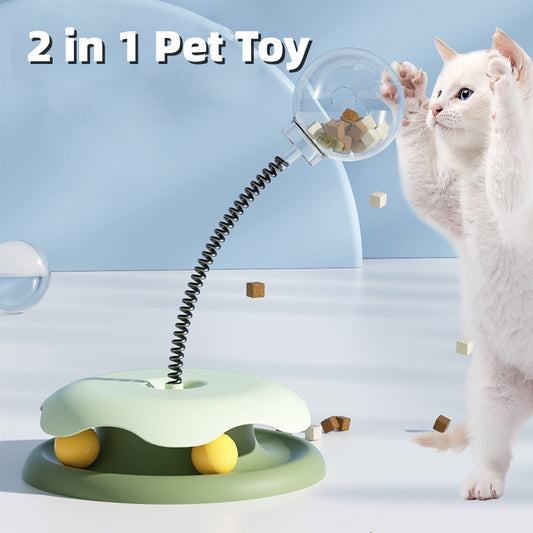 SpringSnack 2-in-1 treat dispensing spring toy for cats — full product front view on white background

