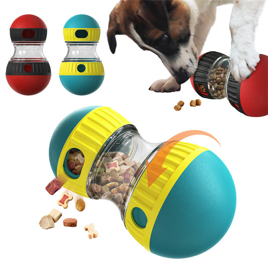 Tumbler treat dispenser puzzle toy for dogs – dumbbell-shaped interactive toy
