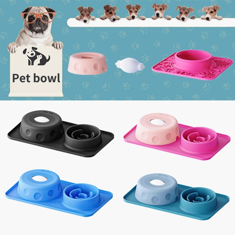 Two-tone blue and green SlowSip silicone lick bowl spherical slow feeder for dogs — front view on white background

