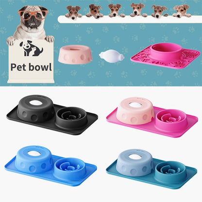 Two-tone blue and green SlowSip silicone lick bowl spherical slow feeder for dogs — front view on white background

