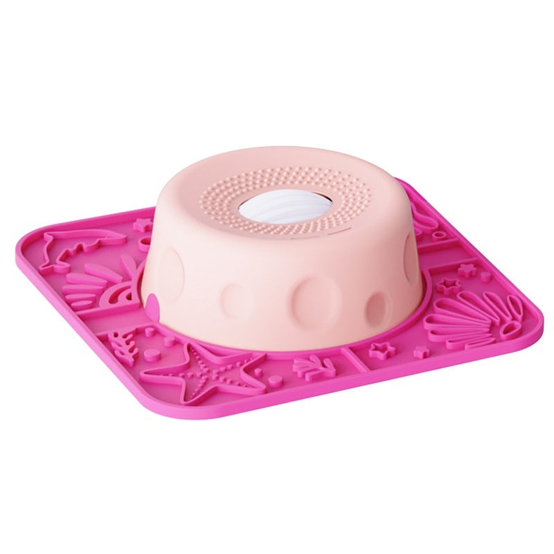 Two-tone red and pink SlowSip silicone lick bowl Ocean enlarged for dogs — non-slip base slow feeder

