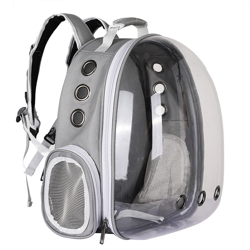 White gray space capsule pet bubble backpack with panoramic window