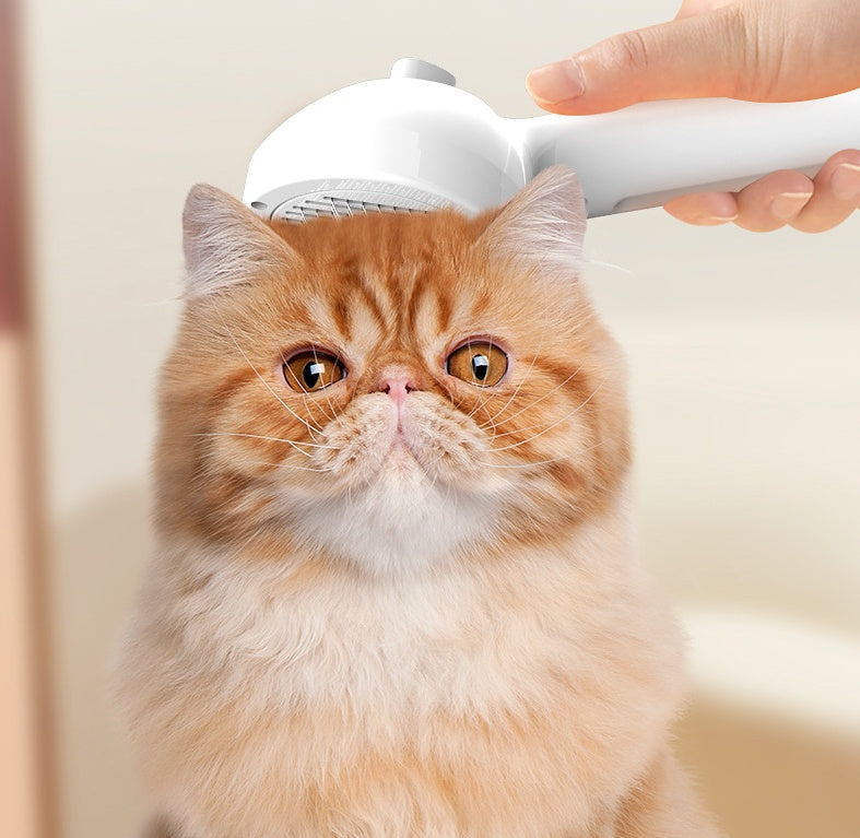 White self-cleaning pet brush with angled slicker bristles