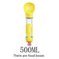 Yellow 500ml portable pet water bottle with food box attachment for treats and dry food on the go
