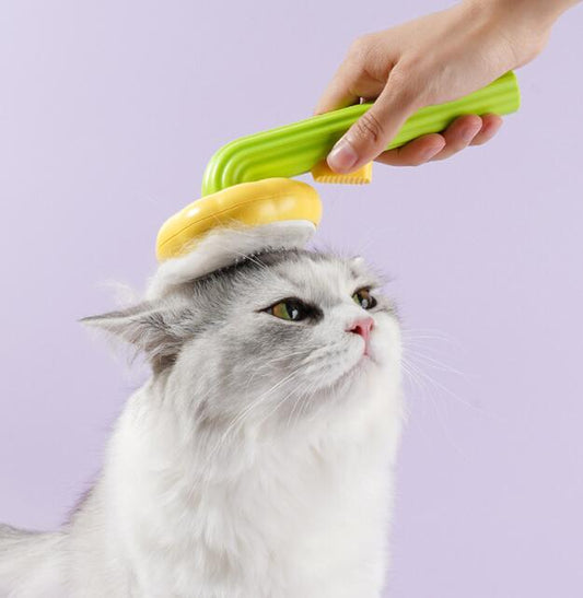Yellow Sunflower PetGroom self-cleaning massage comb full product front view on white background