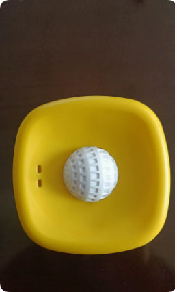 Yellow with white ball slow-feed lick bowl – food-safe ABS plastic
